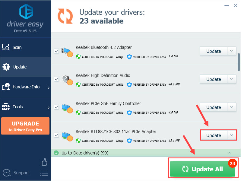 update network driver with driver easy