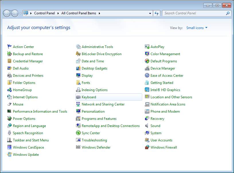 Windows 7 Control Panel