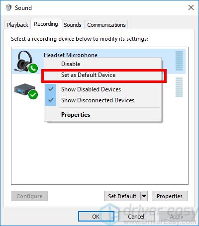 Set as default recording device