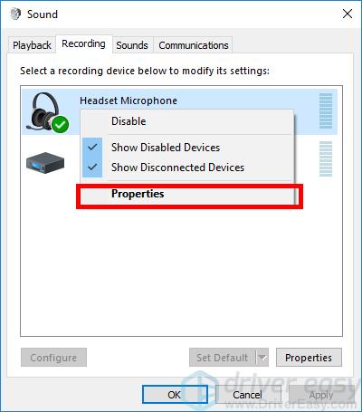 Headset microphone properties