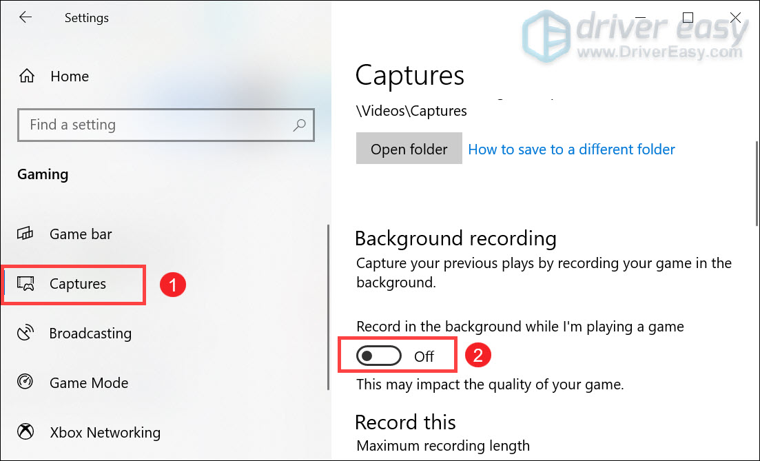 turn off record in the background option