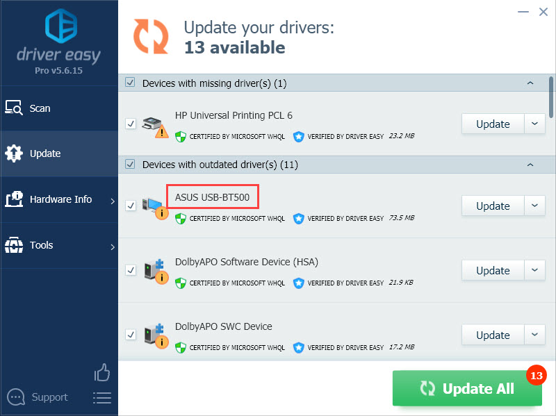 Update ASUS USB-BT500 automatically with Driver Easy