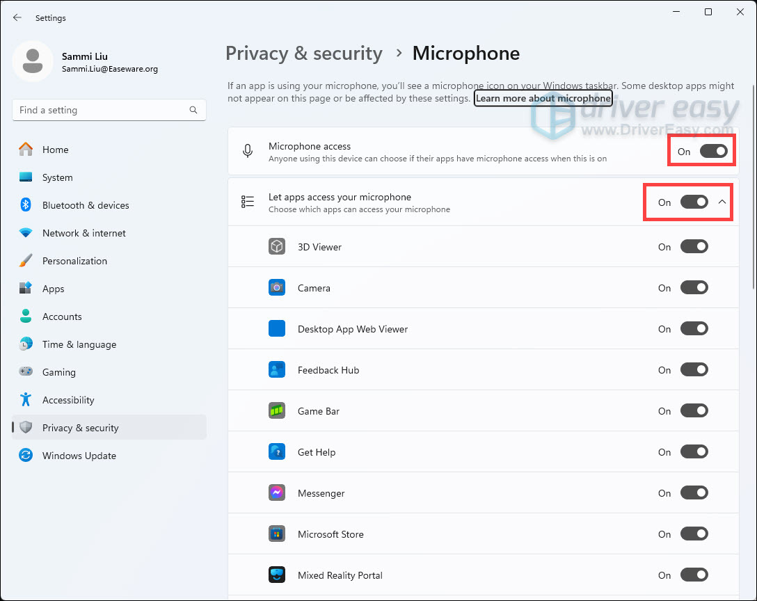 windows 11 - Make sure apps have access to your microphone