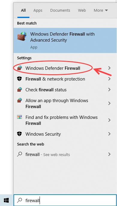 Windows defender firewall