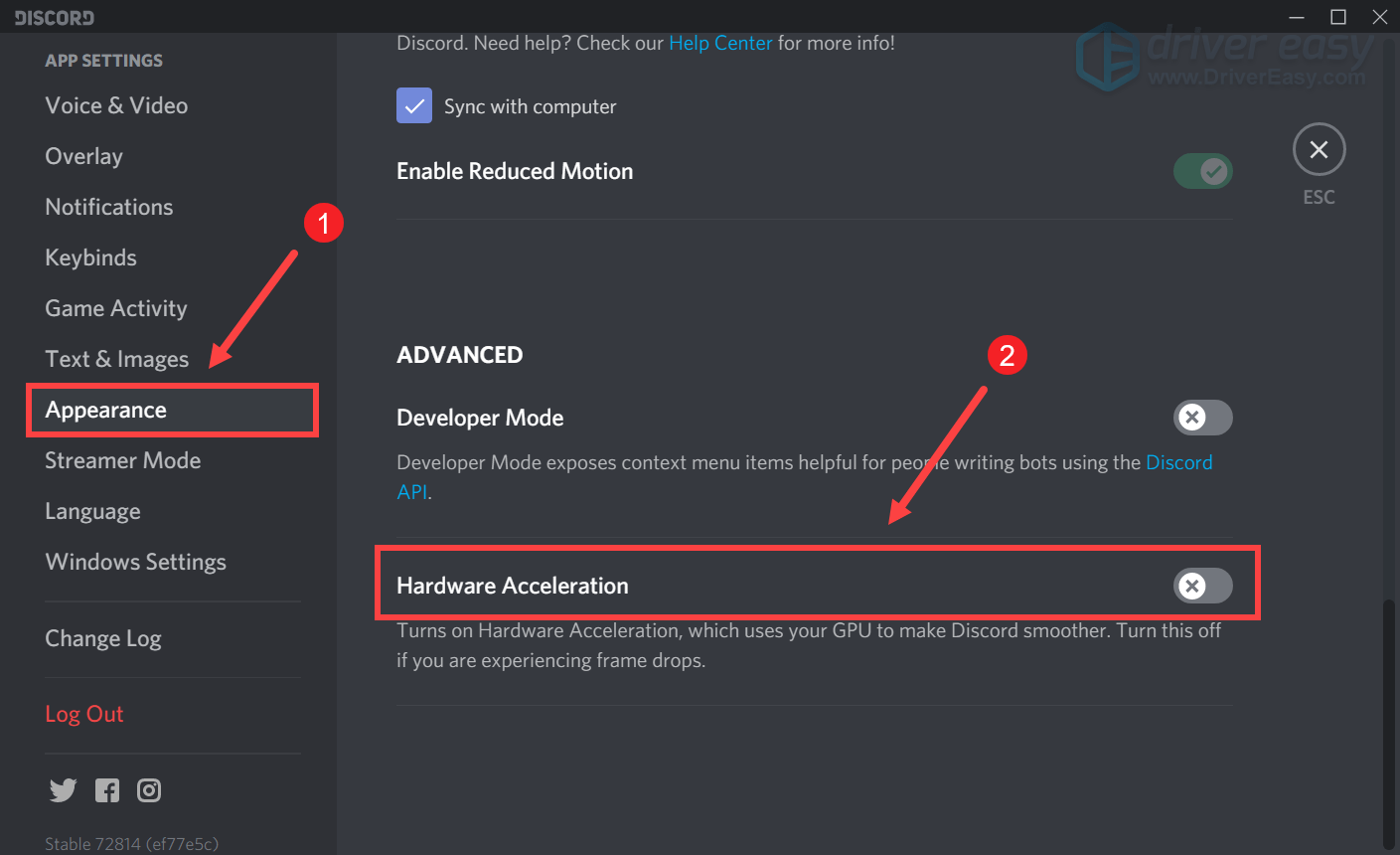 disable hardware acceleration Discord