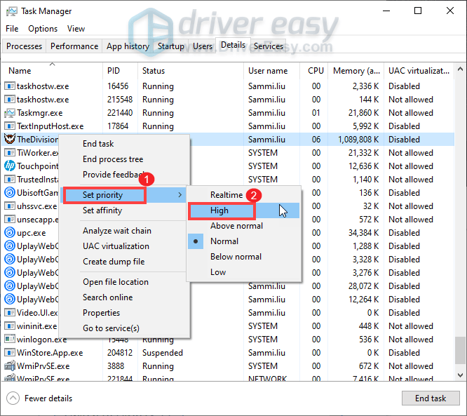 set The Division 2 priority to high
