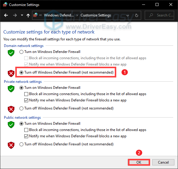 disable windows firewall through the Control Panel