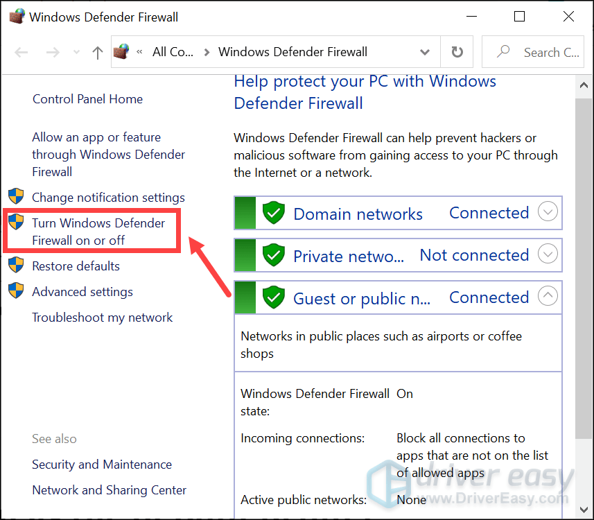 disable Windows defender firewall